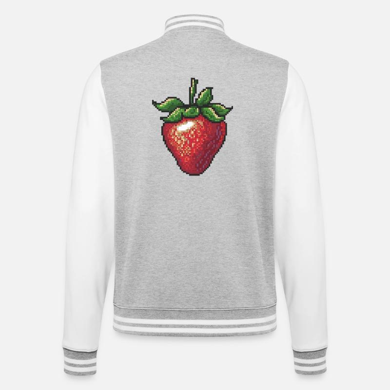 Fraise en style pixel - Veste Teddy - gris chiné / blanc