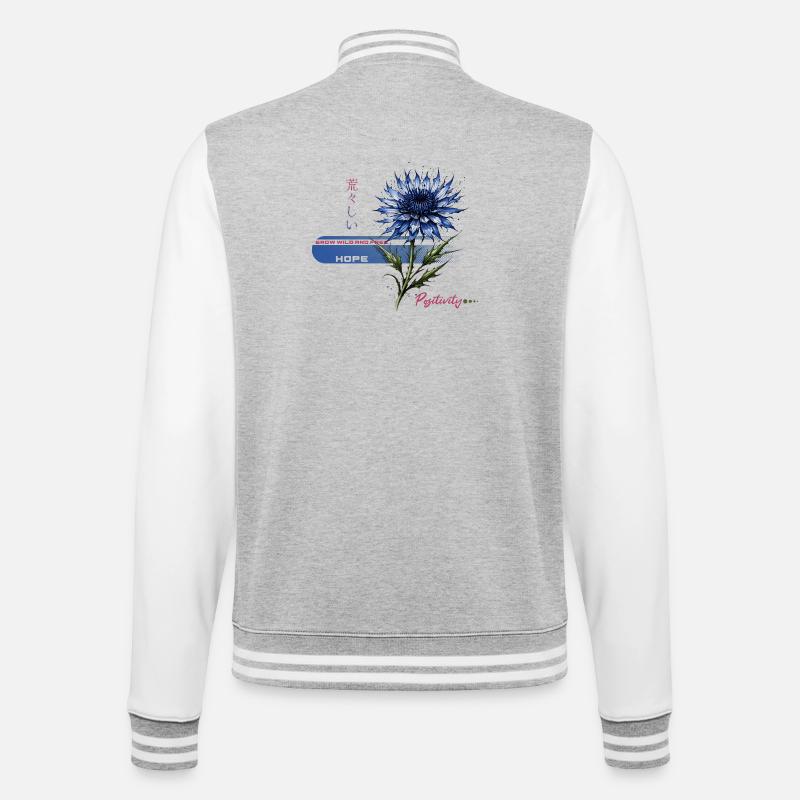 Blaue Blüte Hoffnung - College-Sweatjacke - Grau meliert/Weiß