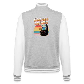 Arcade Gamer Retro Spielhalle Joystick Pixel - Veste Teddy - gris chiné / blanc - Dos - Marisol (170cm)