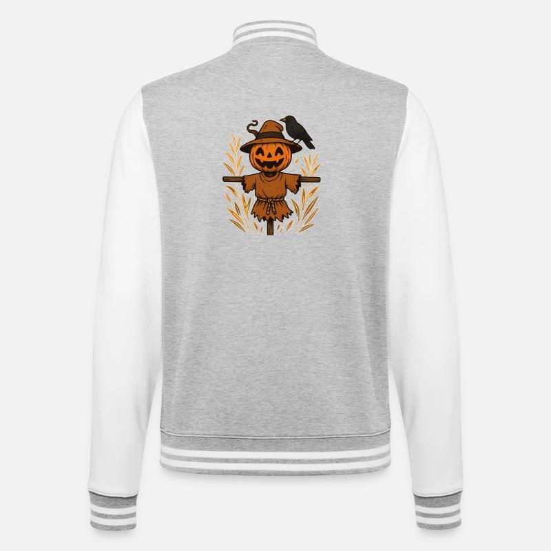 Pumpkin Ghost Scheuch with Raven - College Sweat Jacket - heather grey/white