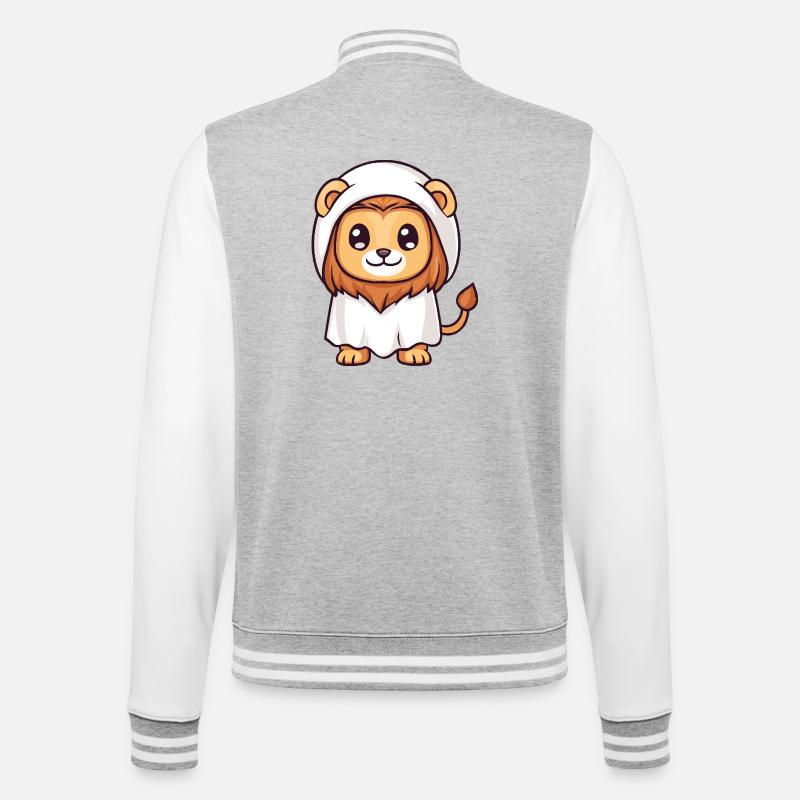 Löwe Halloween Geist - College-Sweatjacke - Grau meliert/Weiß