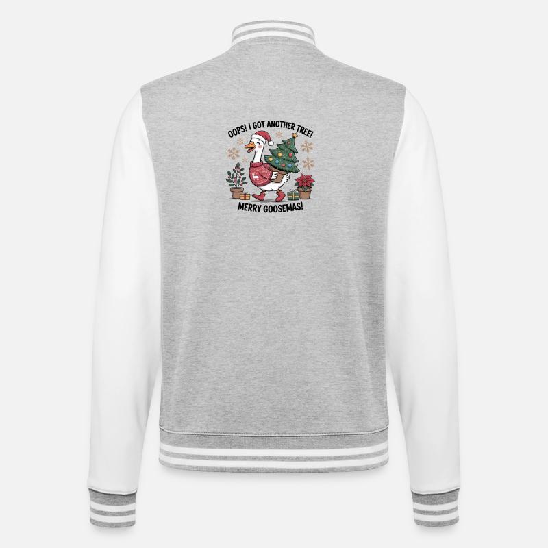 Weihnachtsstorch mit Baum und Weihnachtsgeschenken - College-Sweatjacke - Grau meliert/Weiß