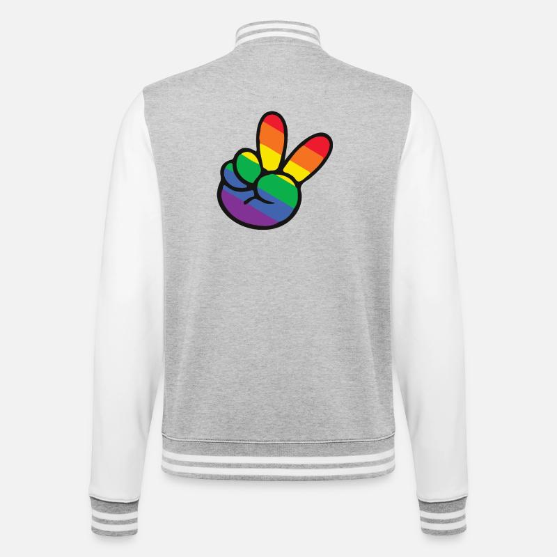 Regenbogen Peace Zeichen Hand - College-Sweatjacke - Grau meliert/Weiß