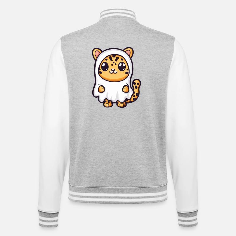 Leopard Halloween Geist - College-Sweatjacke - Grau meliert/Weiß