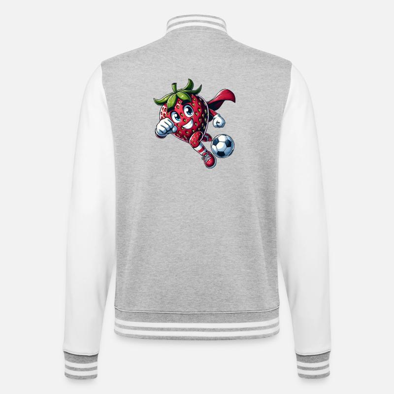Fußball Erdbeere Superheld Kicker Comic - College-Sweatjacke - Grau meliert/Weiß
