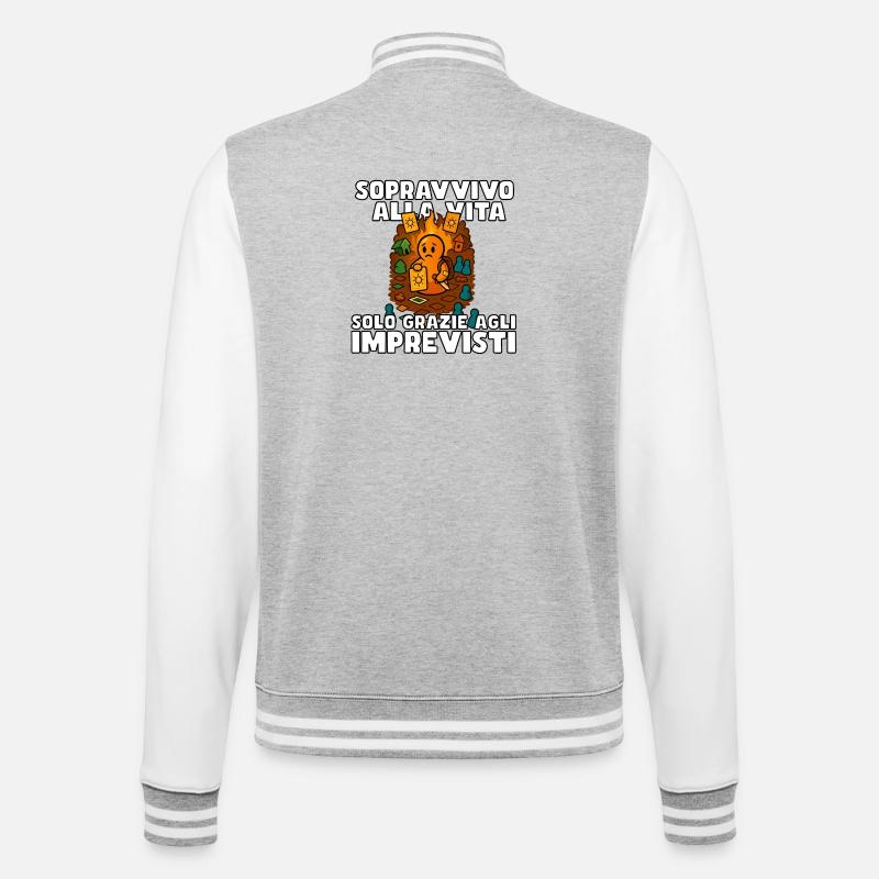 Ich überlebe dank des Unerwarteten - College-Sweatjacke - Grau meliert/Weiß