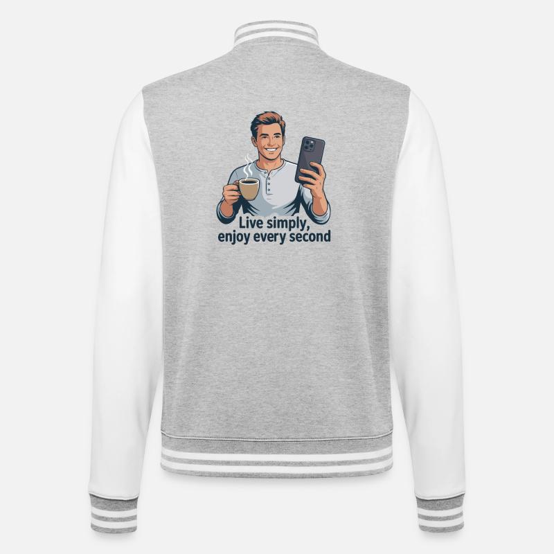 Live Einfach Kaffee Selfie Illustration - College-Sweatjacke - Grau meliert/Weiß