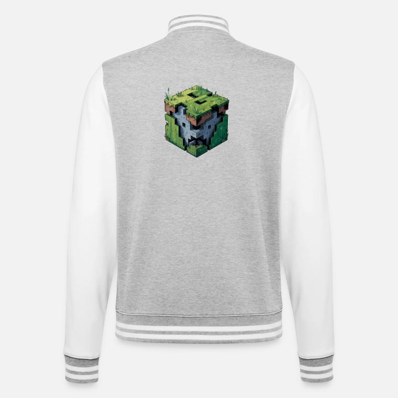 Dirt Block - Logo Low Poly cool - Veste Teddy - gris chiné / blanc