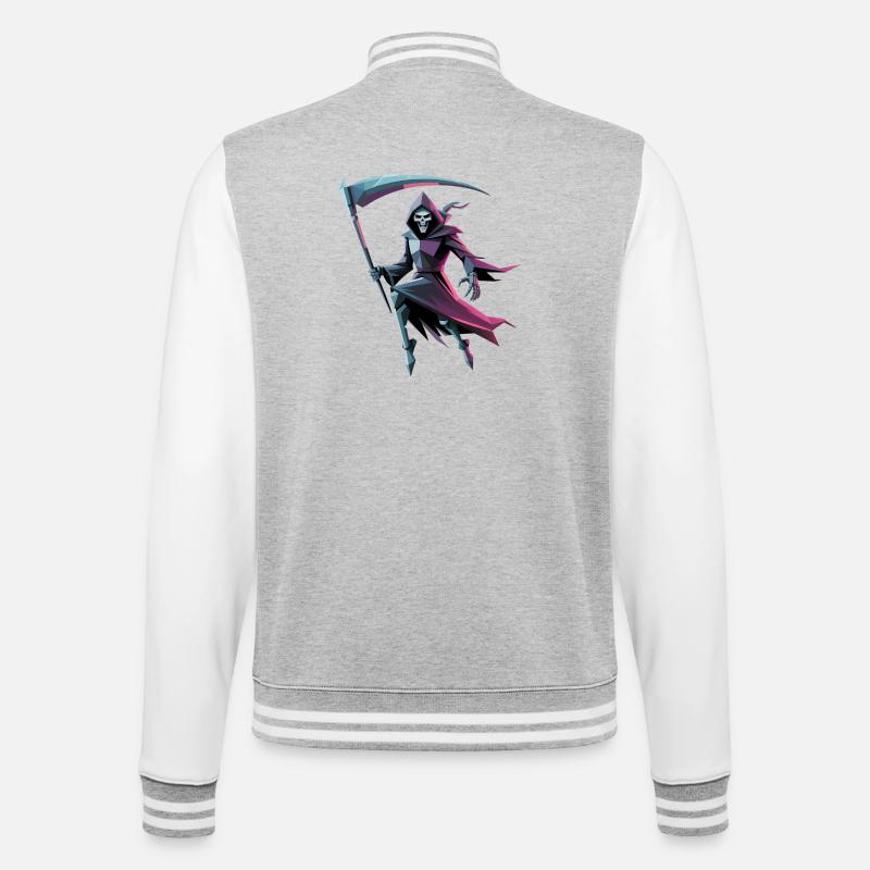 Death Reaper - Cool Low Poly Logo - College Sweat Jacket - heather grey/white