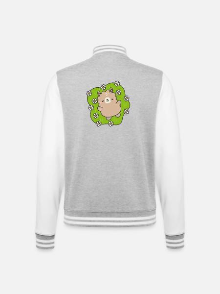 Glücklicher Bär im Blumengarten - College-Sweatjacke - Grau meliert/Weiß