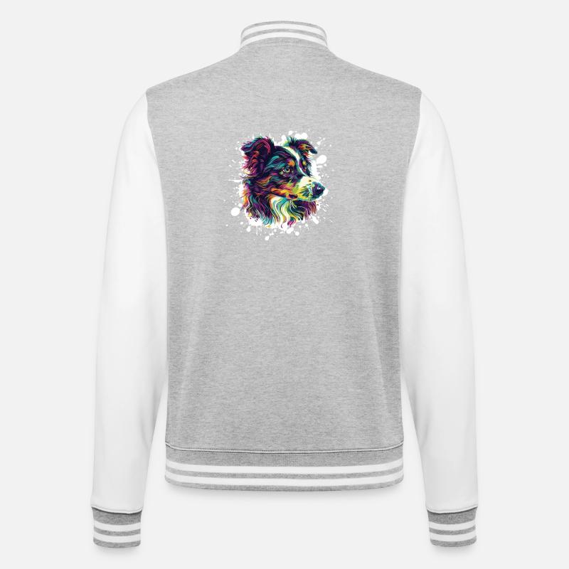 Farbexplosion Hundeporträt - College-Sweatjacke - Grau meliert/Weiß