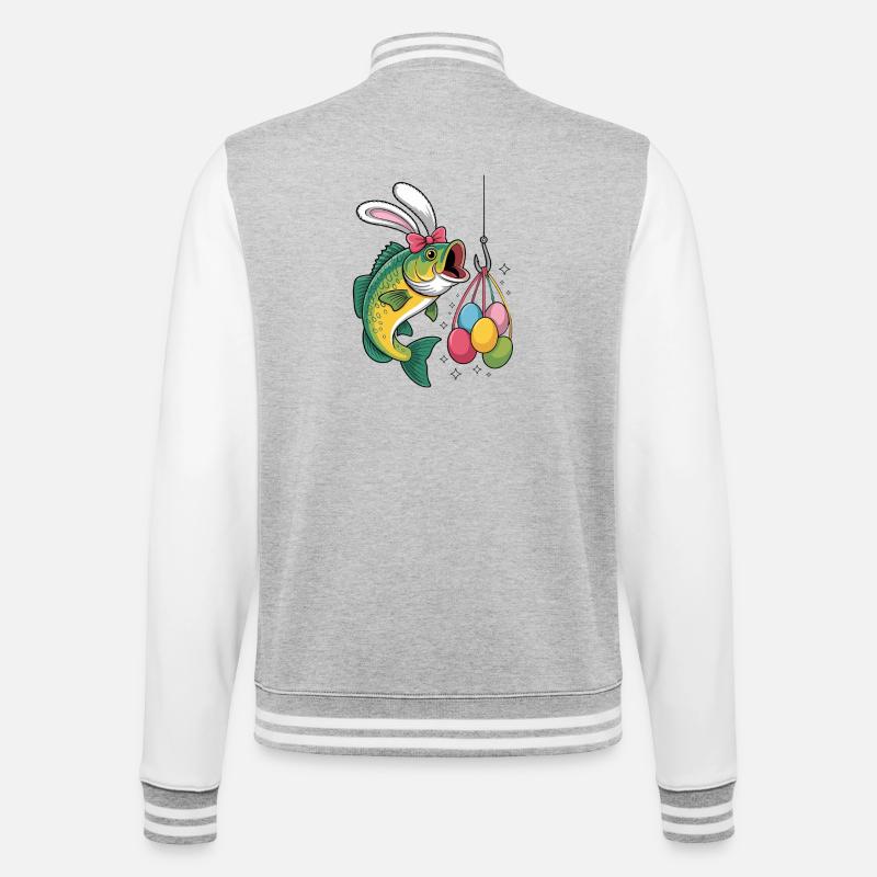 Lapin de Pâques Pêche Dessin animé - Veste Teddy - gris chiné / blanc