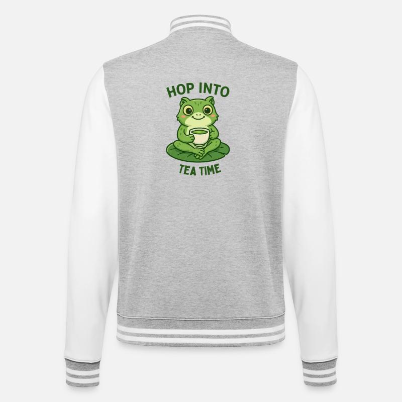 grenouille thé temps Matcha Illustration Design - Veste Teddy - gris chiné / blanc