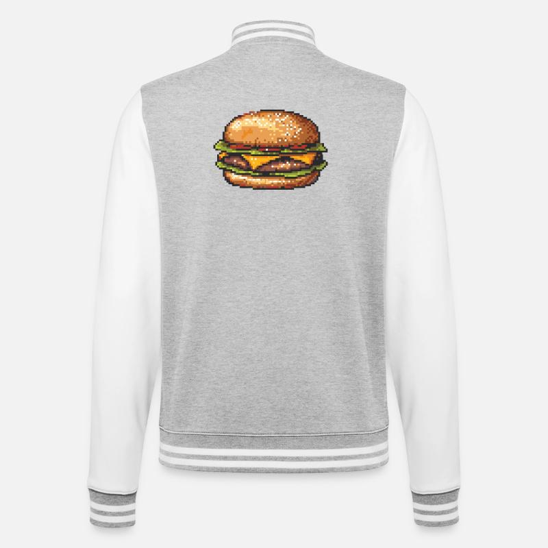 8Bit Hamburger Pixelkunst - College-Sweatjacke - Grau meliert/Weiß
