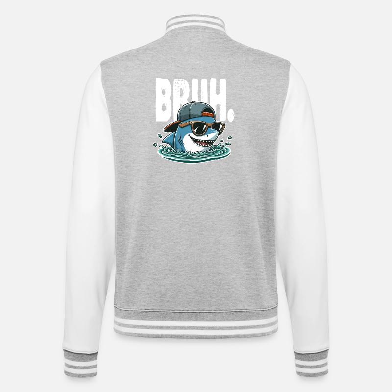 Requin swag surfeur Bruh - Veste Teddy - gris chiné / blanc
