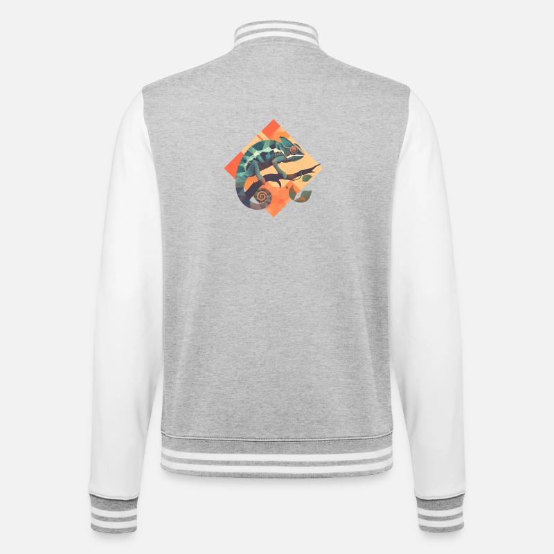 Geometric chameleon on a branch - College Sweat Jacket - heather grey/white