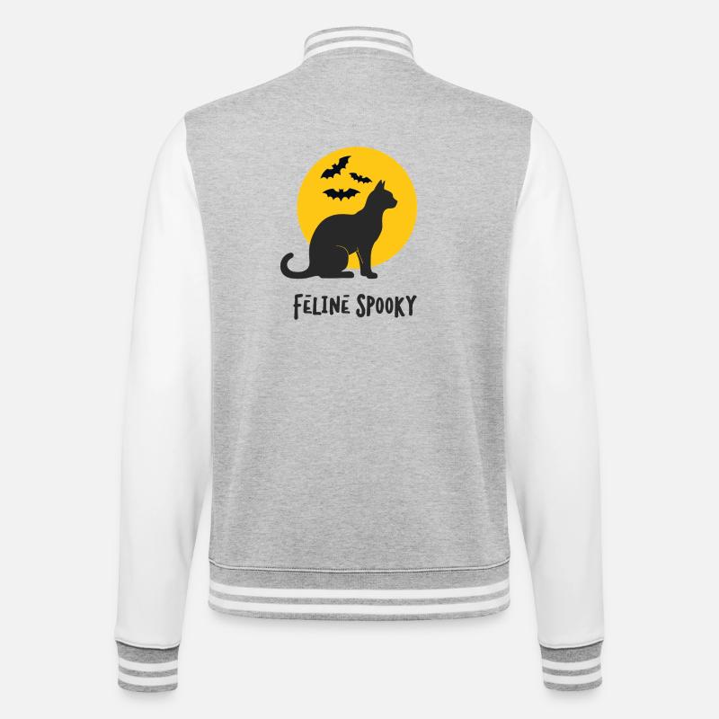 Feline Spooky Cat at Full Moon - College Sweat Jacket - heather grey/white