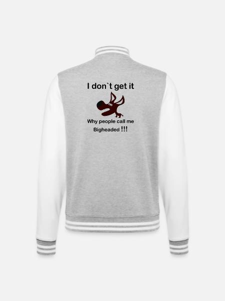 Maroon Cartoon Dog with Fangs - College Sweat Jacket - heather grey/white