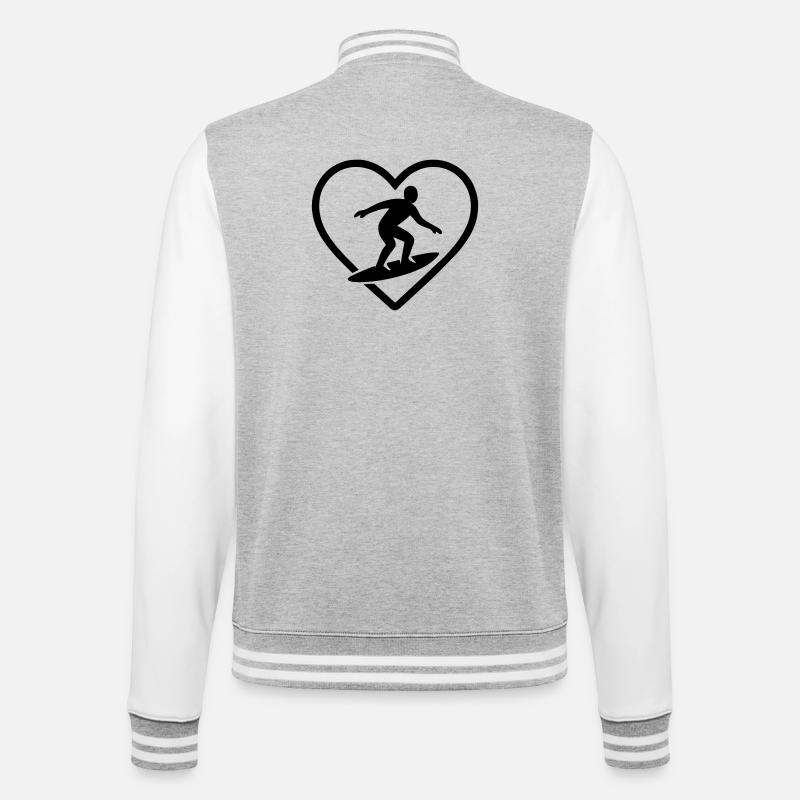 Surfen Herz - College-Sweatjacke - Grau meliert/Weiß