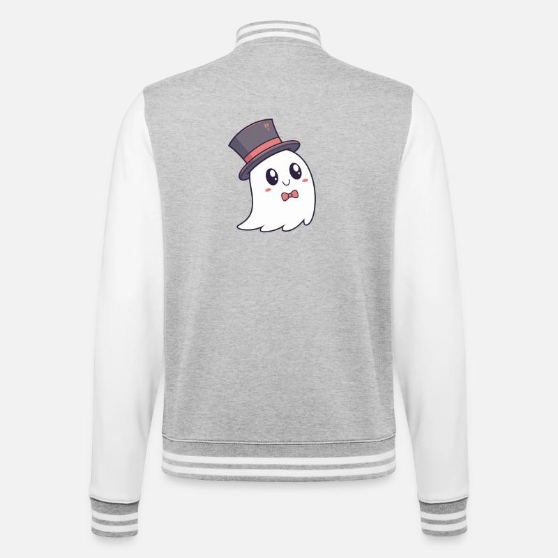 Fancy Ghost Hat and Bow Tie - College Sweat Jacket - heather grey/white