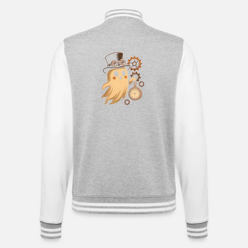 Steampunk Ghost Clockwork - College Sweat Jacket - heather grey/white