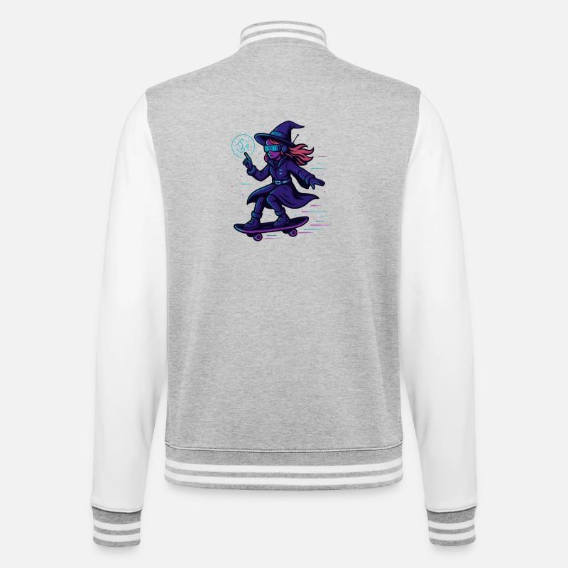 Neon witch on the skateboard - College Sweat Jacket - heather grey/white
