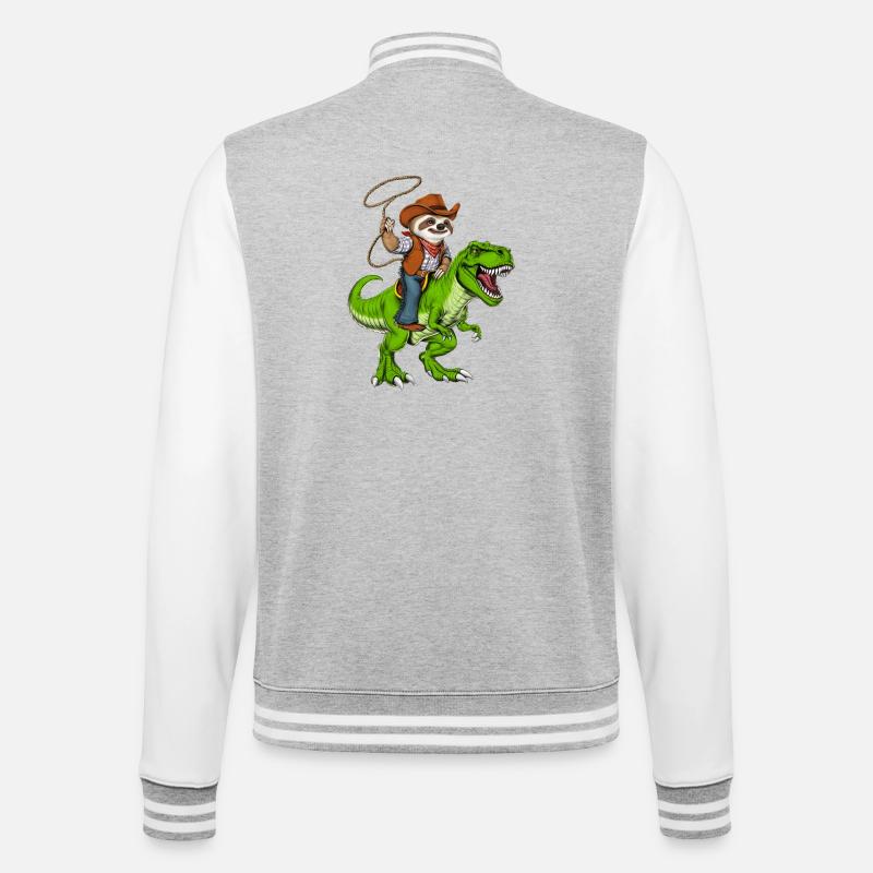 Faultier Cowboy Reitt T-Rex Dinosaurier - College-Sweatjacke - Grau meliert/Weiß