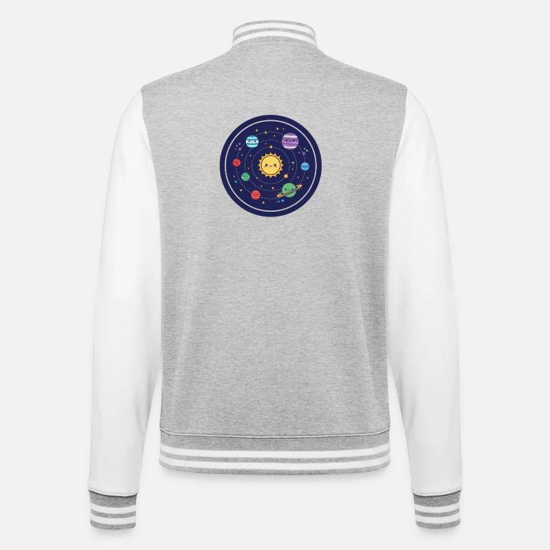 Cheerful Solar System Design - College Sweat Jacket - heather grey/white