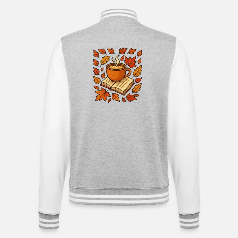 Herbstlese: Kaffee & Buch - College-Sweatjacke - Grau meliert/Weiß