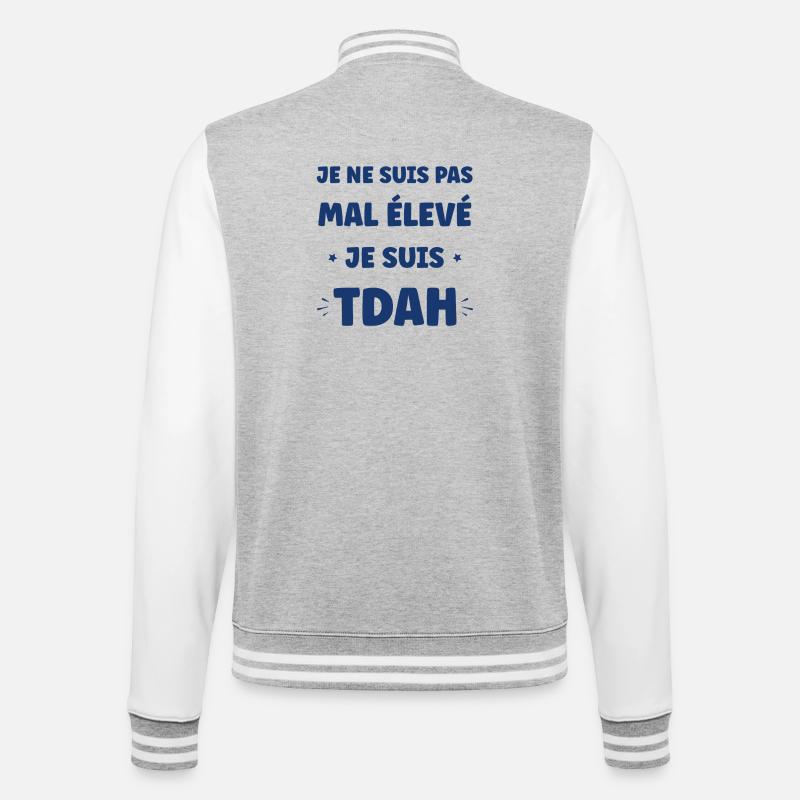 Slogan ADHD Pas Mal Élevé - Veste Teddy - gris chiné / blanc