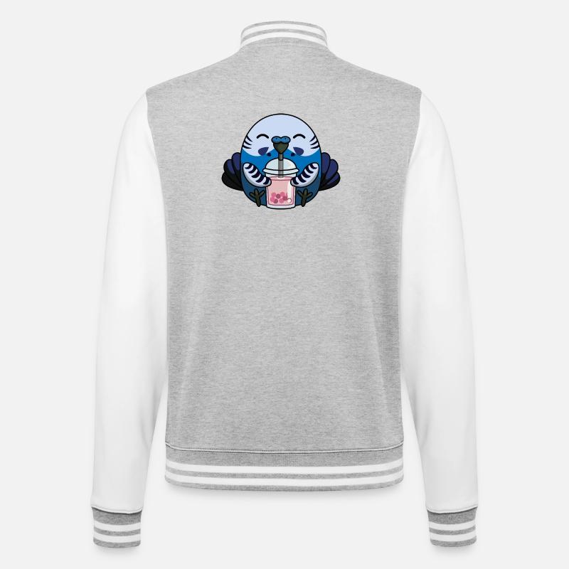 Blauer Wellensittich Vogel mit Bubble Tea - College-Sweatjacke - Grau meliert/Weiß