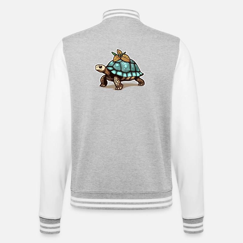 Turtle with blue shell & leaves - College Sweat Jacket - heather grey/white