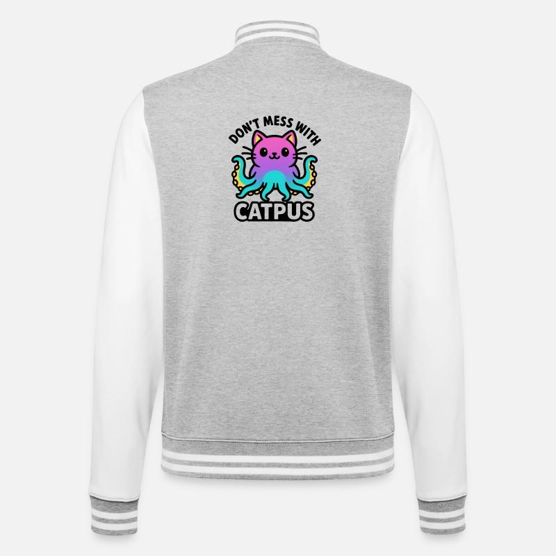Catpus - Don’t mess with Catpus - College-Sweatjacke - Grau meliert/Weiß