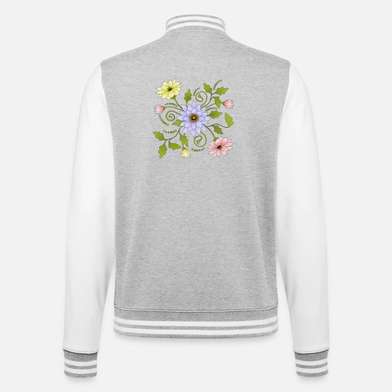 Blumen - College-Sweatjacke - Grau meliert/Weiß