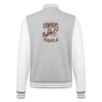 Vintage Cowboys and Tequila Shirt Retro Western - College Sweat Jacket - heather grey/white - Back - Marisol (170cm)