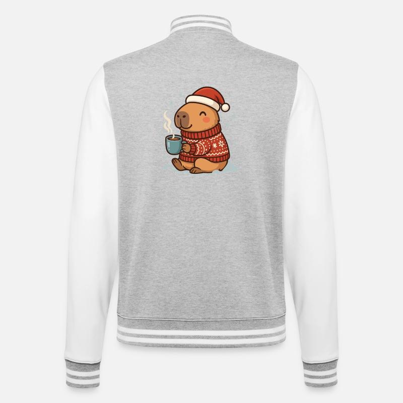 ✨ Cozy Capybara with Cocoa & Santa Hat - College Sweat Jacket - heather grey/white