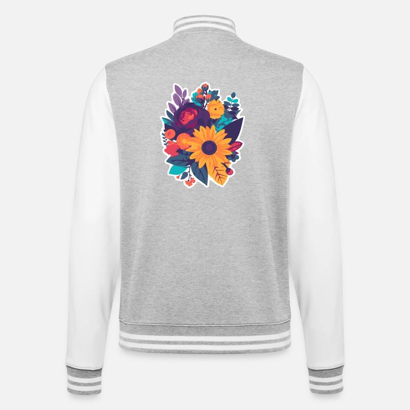 Bunter Blumenstrauß - College-Sweatjacke - Grau meliert/Weiß