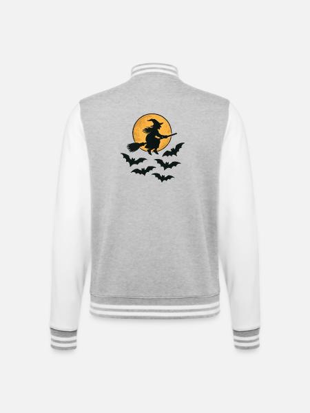 Flying Witch with Bats – Halloween Design - College Sweat Jacket - heather grey/white