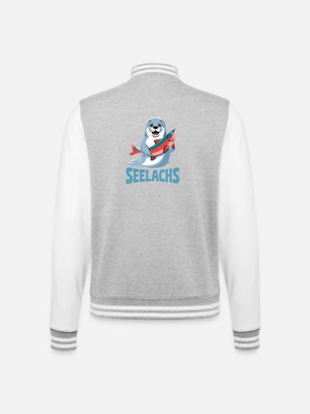 Seelachs Lustiges Seehund Mit Lachs Wortspiel Für - College-Sweatjacke - Grau meliert/Weiß