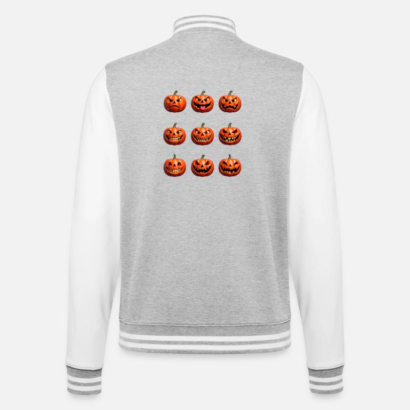 Halloween Pumpkin Faces Pattern - College Sweat Jacket - heather grey/white