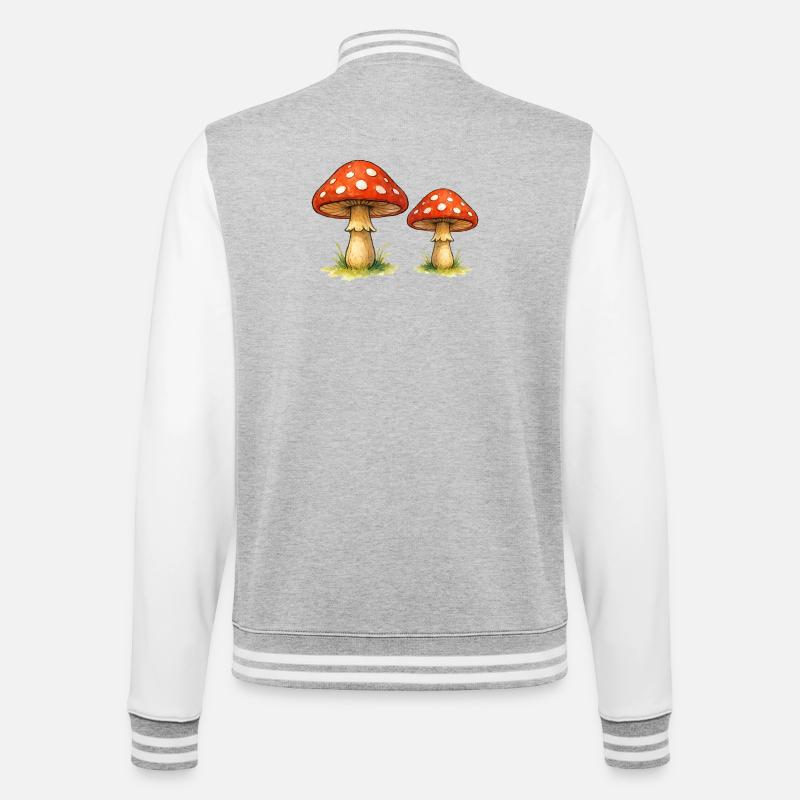 Red toadstools in the grass - College Sweat Jacket - heather grey/white