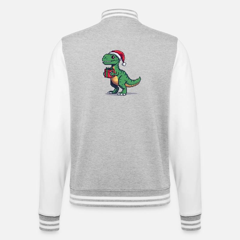 Vélociraptor 8 bits Pixel Noël - Veste Teddy - gris chiné / blanc