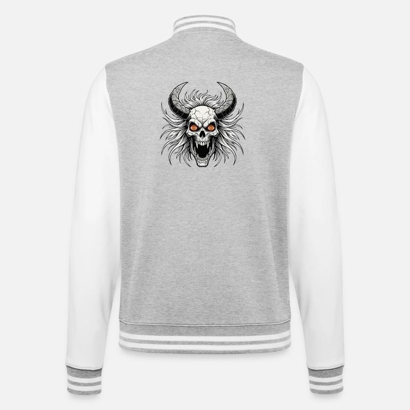 Devil skull with horns - College Sweat Jacket - heather grey/white
