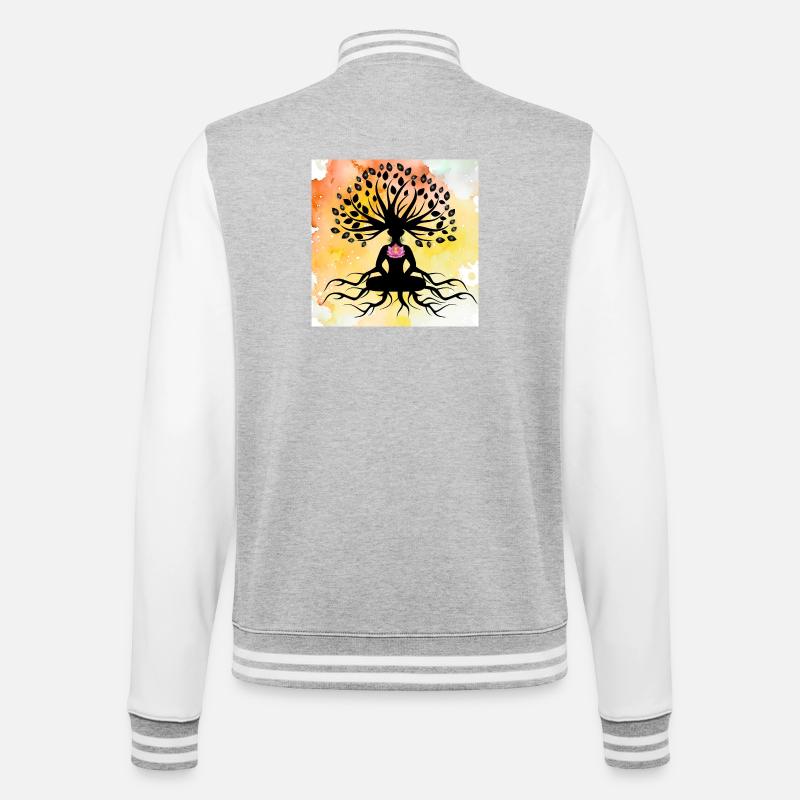 Lotus Buddha Baum des Lebens - College-Sweatjacke - Grau meliert/Weiß