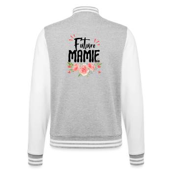 Future mamie – Annonce grossesse fleurie - Veste Teddy - gris chiné / blanc - Dos - Marisol (170cm)