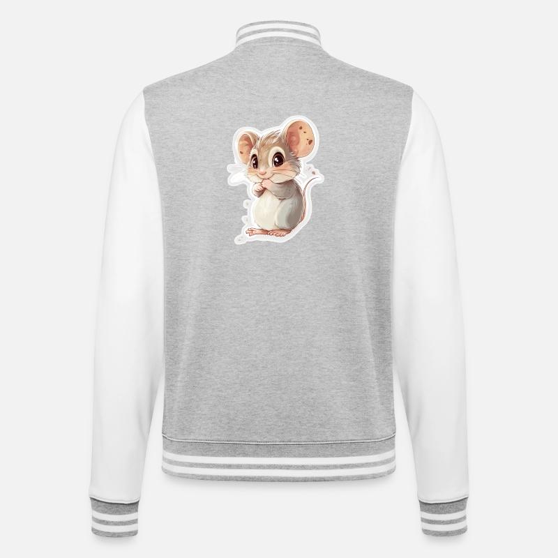 Maus - College-Sweatjacke - Grau meliert/Weiß