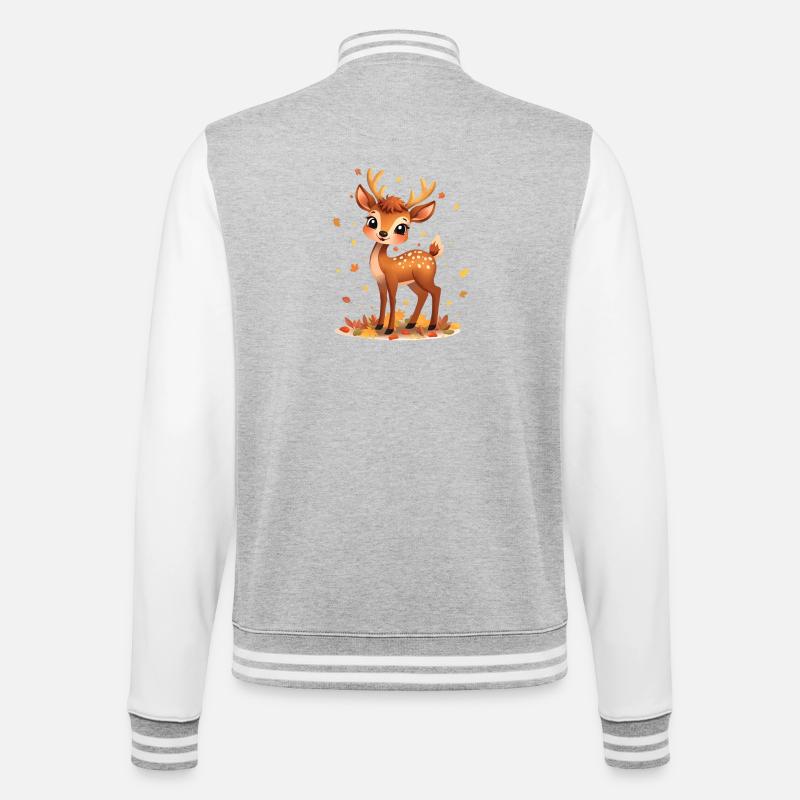 Rehkitz im Herbstlicht und fallenden Blättern - College-Sweatjacke - Grau meliert/Weiß