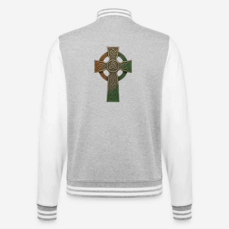 Irish Celtic Cross Knot Pattern - College Sweat Jacket - heather grey/white