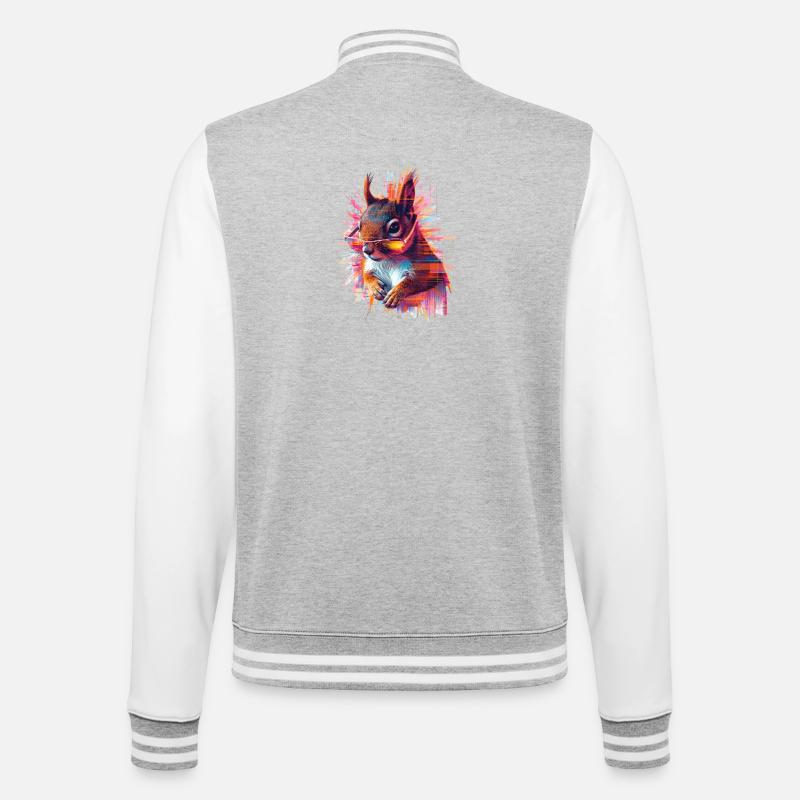 Neon Eichhörnchen mit Sonnenbrille – Glitch Art - College-Sweatjacke - Grau meliert/Weiß