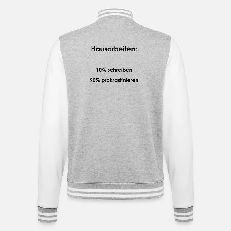 Unispruch "Hausarbeiten" Geschenk, Studenten - College-Sweatjacke - Grau meliert/Weiß